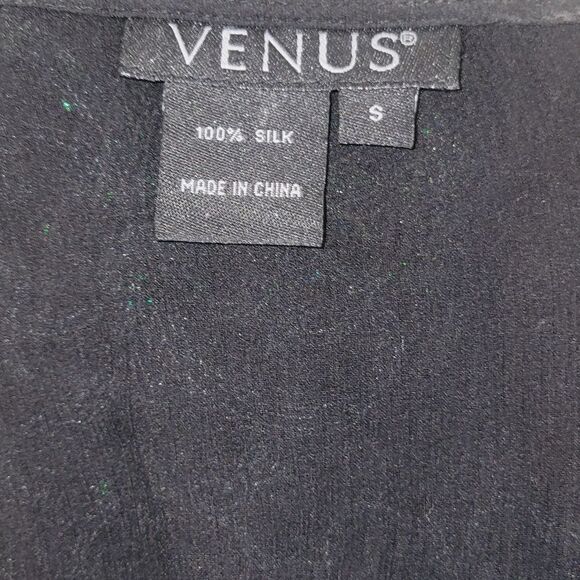 Venus Black Semi Sheer Silk Turquoise  Sequin Embroidered Beaded Tunic S - Picture 14 of 14